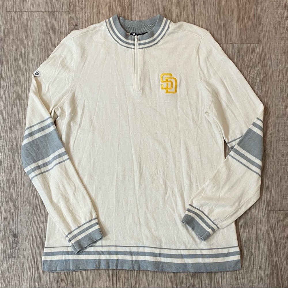 Levelwear White & Gray MLB San Diego Padres Quarter-Zip Size Large Sweater